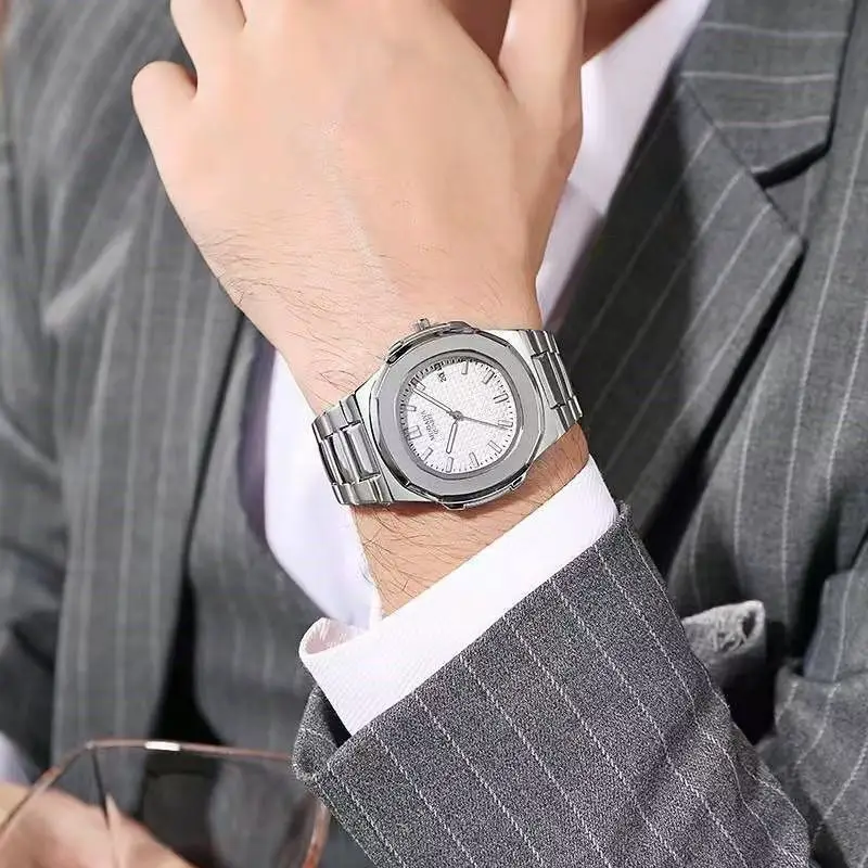 Nowe luksusowe męskie zegarki kwarcowe automatyczny zegarek z datownikiem męski sportowy chronograf ze stali nierdzewnej dla mężczyzn zegar reloj hombre