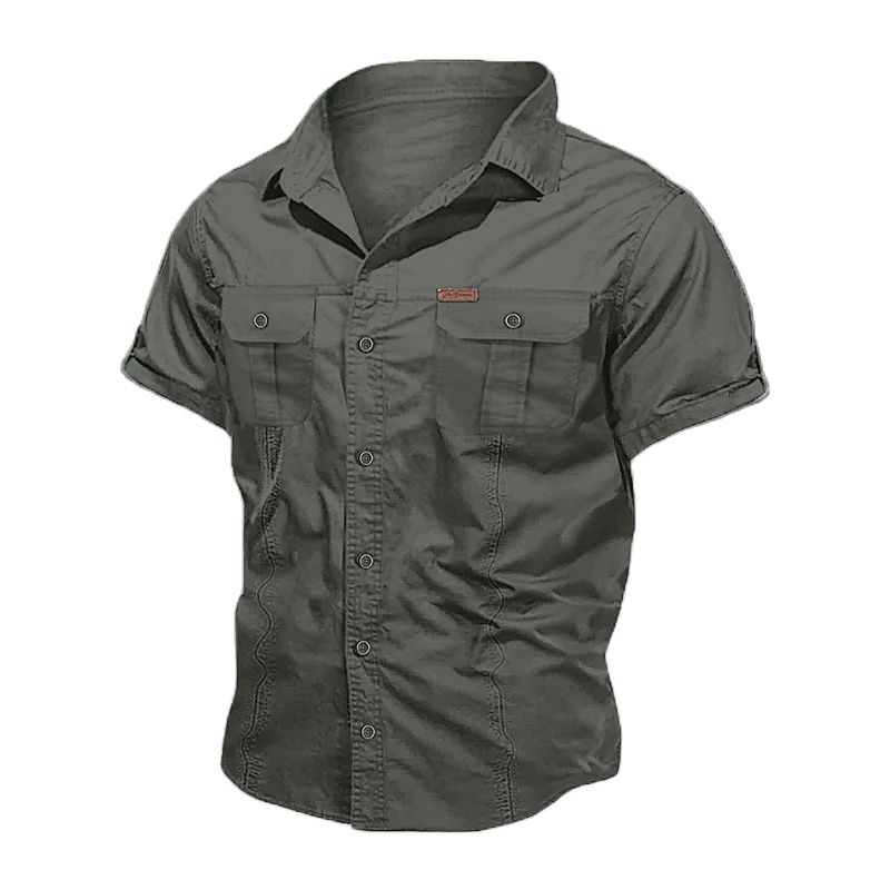 Camicia militare da uomo nuova Camicie cargo a maniche corte da uomo Camicia solida casual in cotone 100% Camicia da lavoro tascabile maschile Camicia tattica