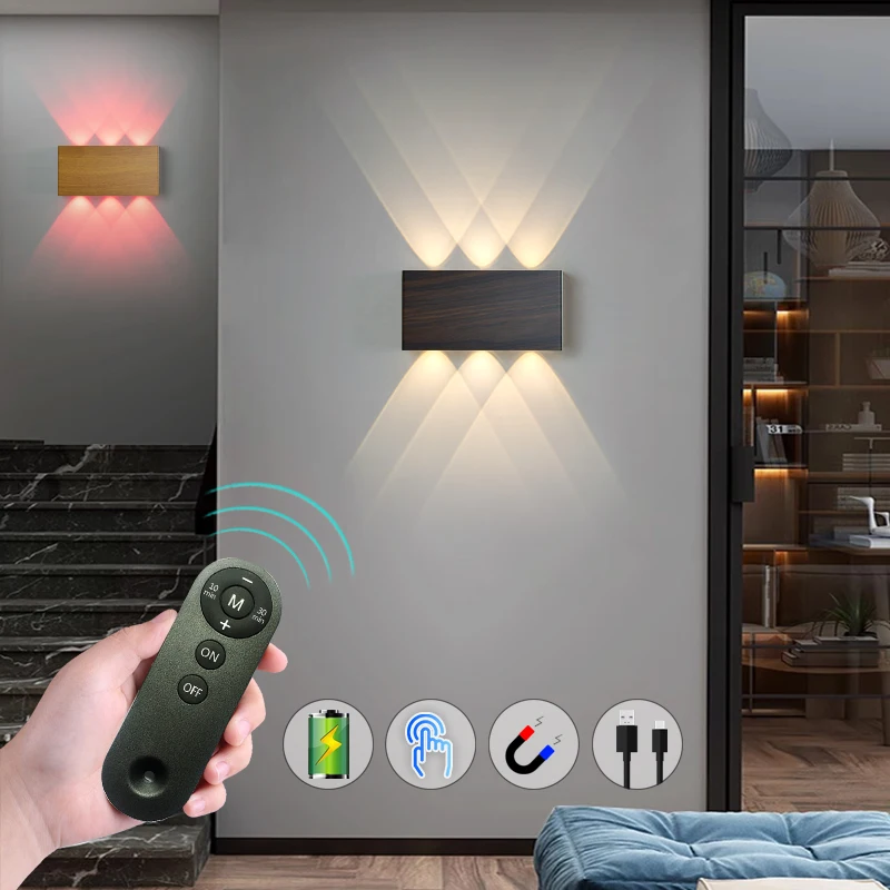 Lámpara de pared con Control remoto, luces de pared con atenuación táctil, carga tipo C, luz nocturna, mesita de noche, decoración de esquina, 3 colores, 5200mAh