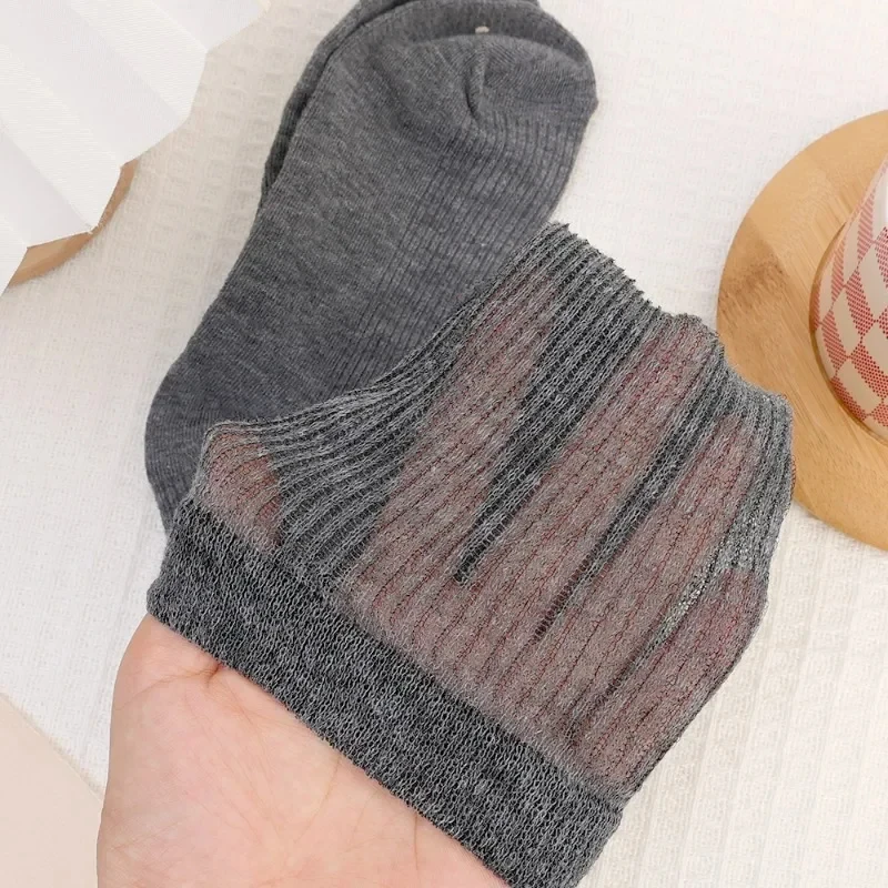 1/2 pares de calcetines finos de longitud media Lolita para mujer, calcetines hasta la rodilla cómodos y transpirables, calcetines verticales simples lisos suaves informales de encaje