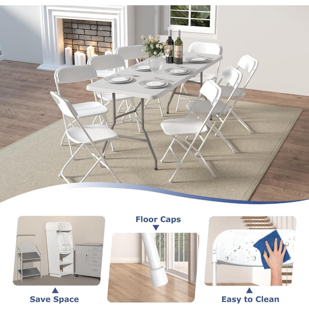 20 Pack White Folding Chairs, Plastic Folding Chairs Outdoor Indoor, 350lb Capacity,Portable Event Chair, Lightweight Folding