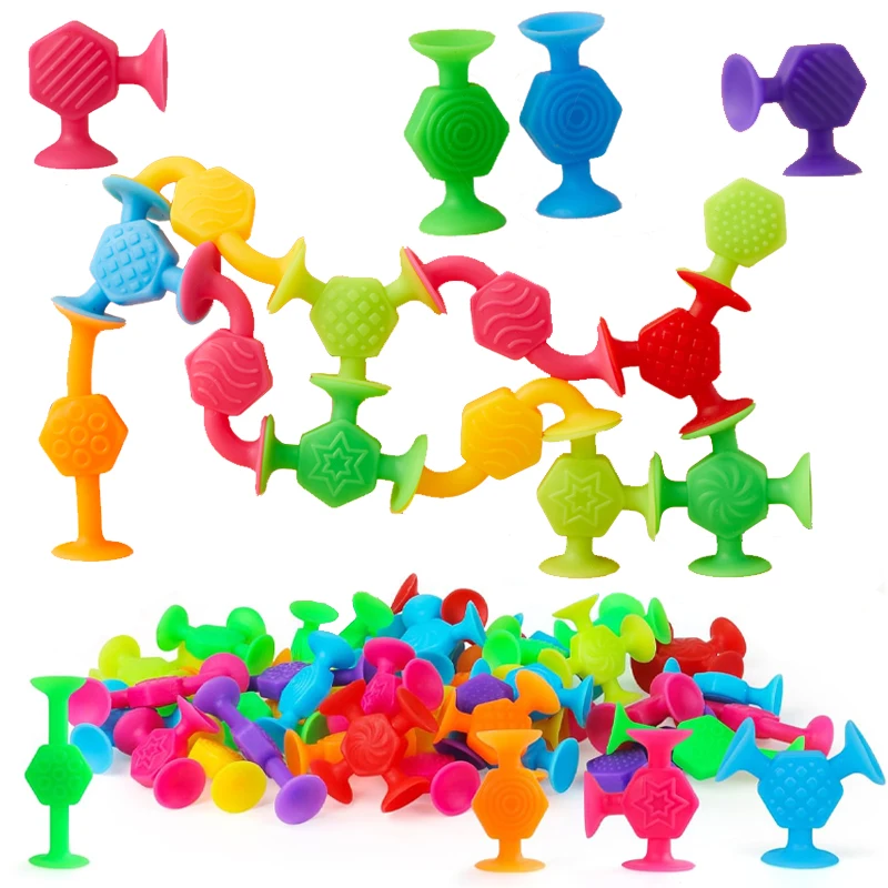 25 unids/set juguetes de construcción con ventosa texturizada para niños, juguetes con ventosas de construcción apilables para sala de juegos, baño y viajes