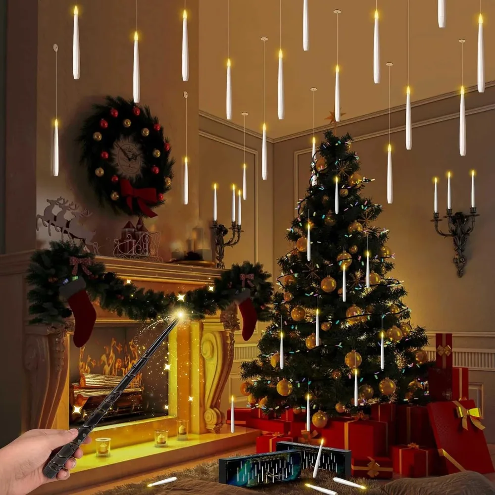 12/10 sztuk pływające świece LED z magiczną różdżką bezpłomieniowa latająca świeca migoczące płonące świece na ślubne dekoracje świąteczne