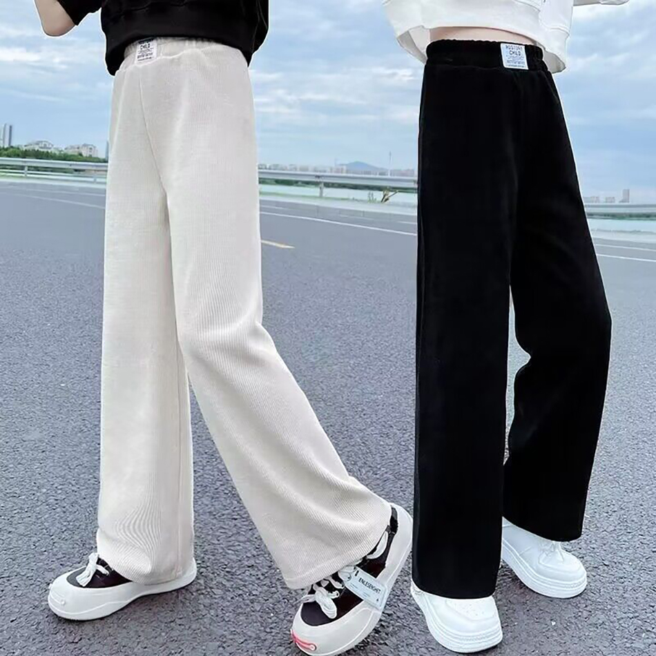 Pantalones de pierna ancha para niñas, pantalones de pierna recta informales de pana a la moda para primavera y otoño, pantalones largos adelgazantes de tendencia para niñas