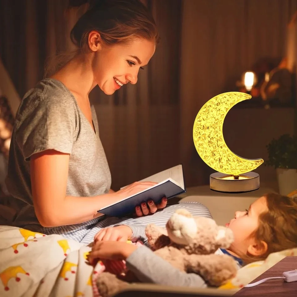 Schlafzimmer Kristall Touch Dimmen Nachtlicht Mädchen Zimmer Home Decor Ästhetik USB Nacht LED Umgebungs Tisch 3d Mond Lampe