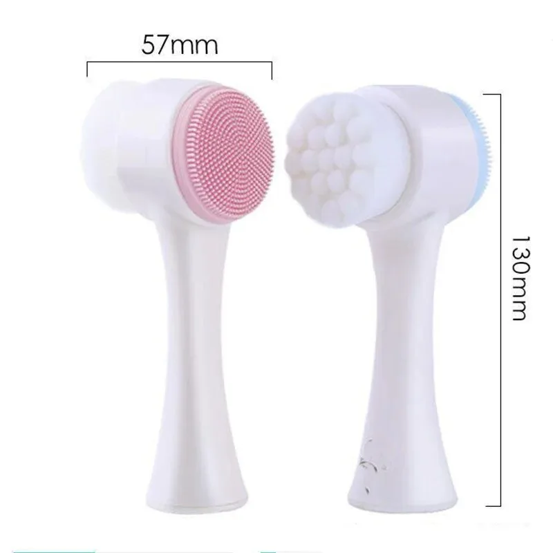 Spazzola per la pulizia del viso in silicone doppio 3D Spazzola per il massaggio manuale Spazzola per il viso con setole morbide Esfoliante Spazzola per il lavaggio del viso a doppia faccia