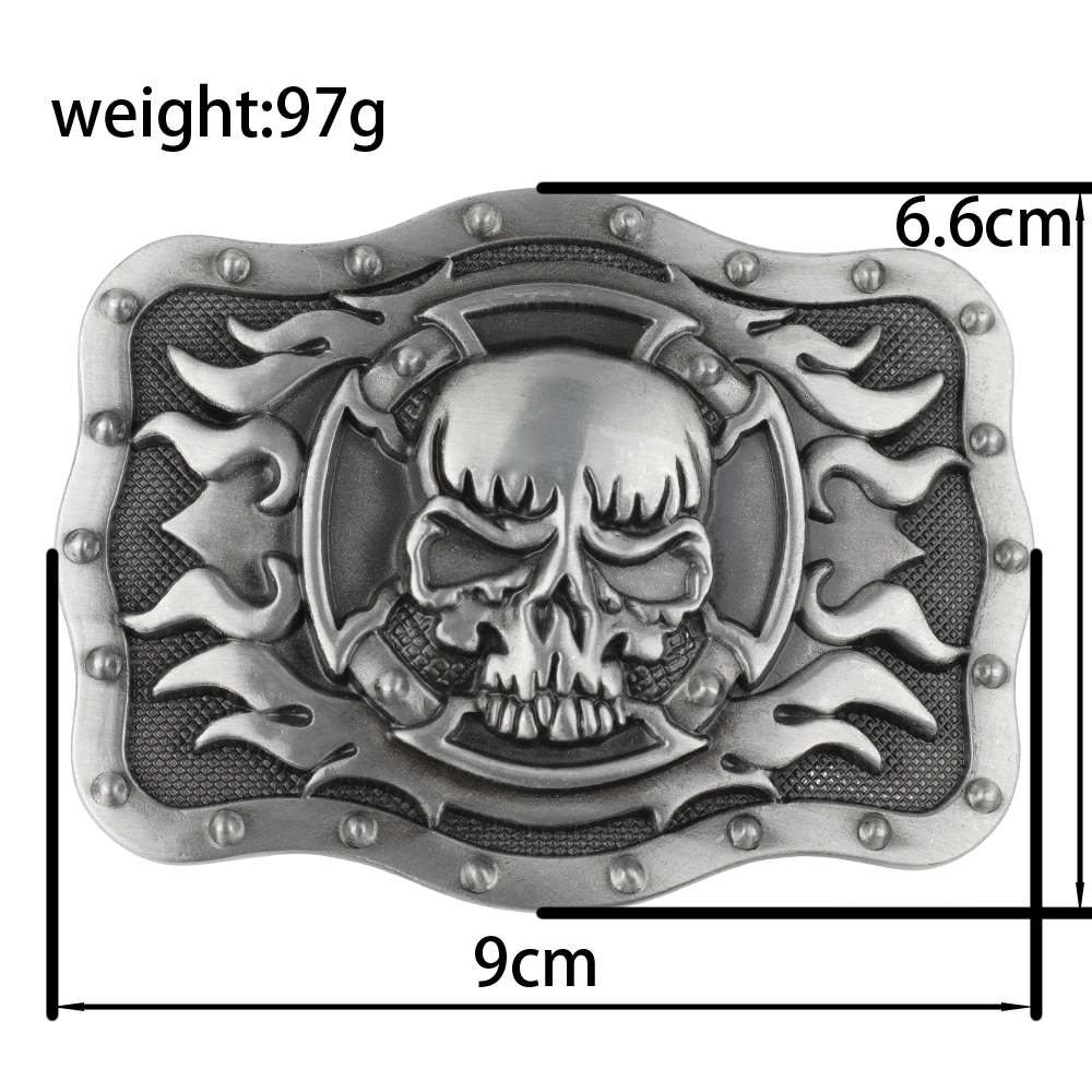 Decoração de fivela de cinto masculino com caveira quadrada