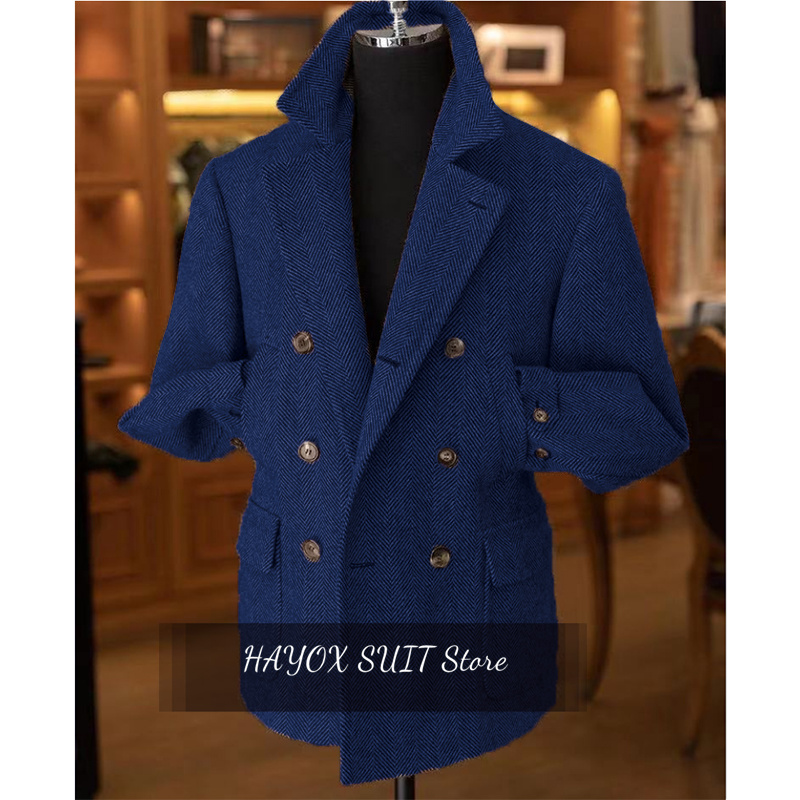 Chaqueta en espiga para hombre, nuevo estilo de primavera, abrigo cómodo y elegante a la moda, traje informal para hombre, traje con doble botonadura, cuello Vintage