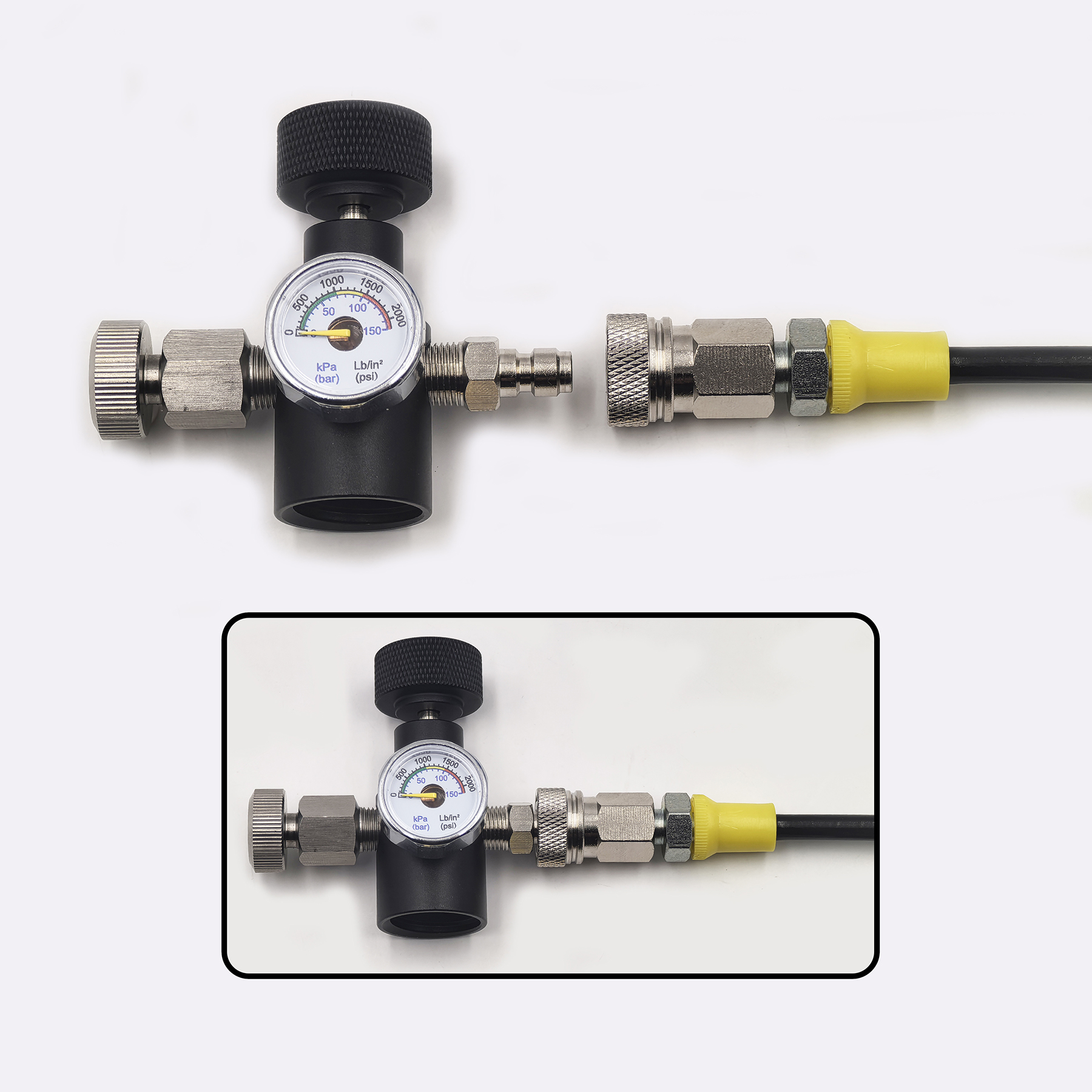 Botella de tanque de cilindro de CO2 de agua gaseosa (tipo de rosca TR21-4) adaptador de recarga con kit de calibre de manguera conector W21.8-14 G3/4 CGA320