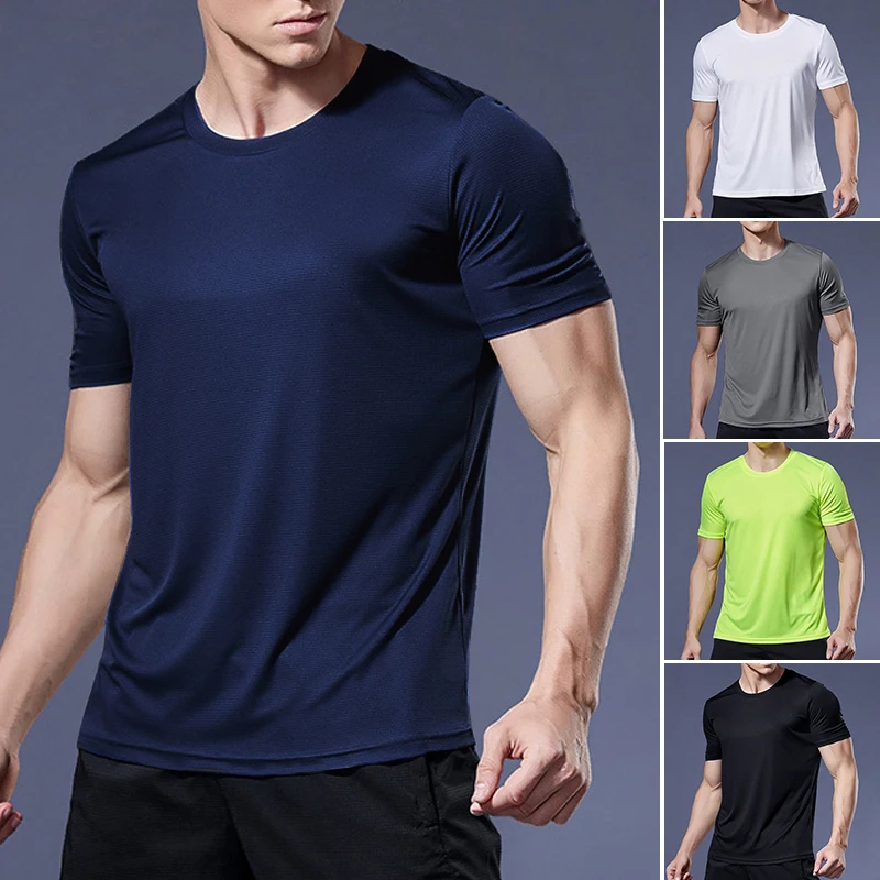Camiseta de manga corta cómoda y transpirable de alta calidad para hombre, transpirable, de secado rápido, para correr, deportes, fitness, camisetas informales ligeras para gimnasio