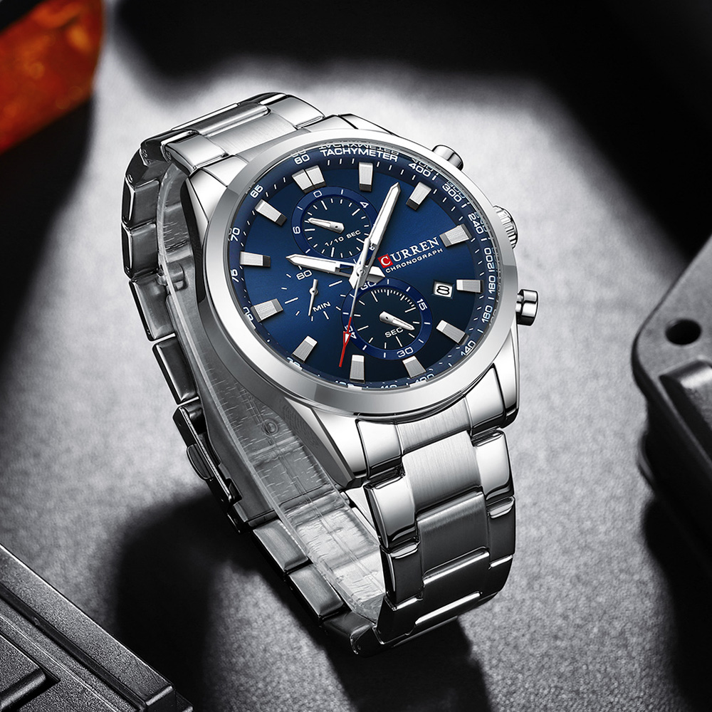 CURREN 8445 Multifunctioneel waterdicht herenpolshorloge Kalender Zakelijk herenhorloge met zes wijzers