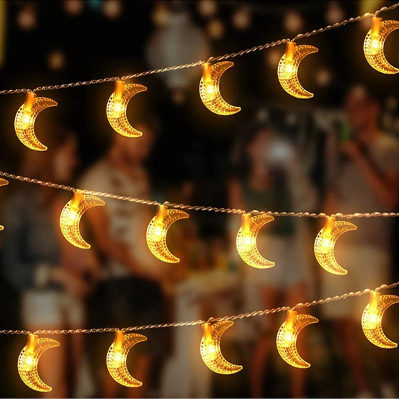 1.5M 10LED Moon Star Ramadan String ไฟ Eid Mubarak ไฟตกแต่งแบตเตอรี่ดําเนินการรอมฎอนตกแต่งมุสลิม LED ไฟ Fairy