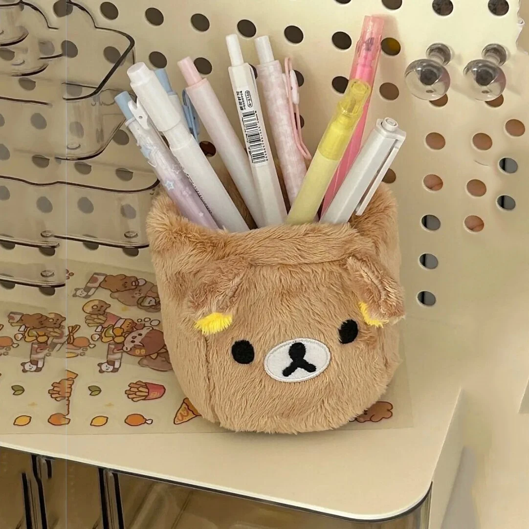 Portalápices de felpa, contenedor de bolígrafos y cosméticos, accesorios de escritorio Kawaii, organizador de oficina, caja de almacenamiento de papelería para niños, regalo