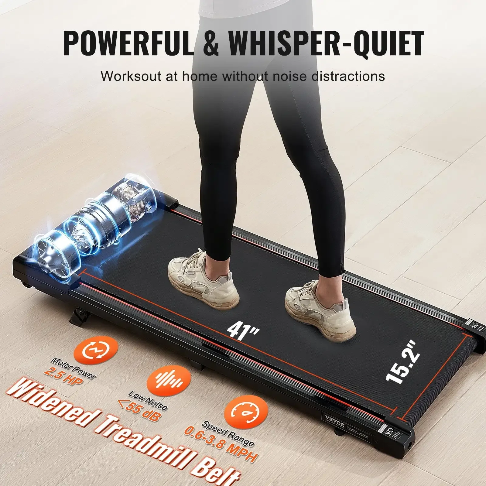 Walking Pad Under Desk Incline Treadmill for Home Office Working Jogging