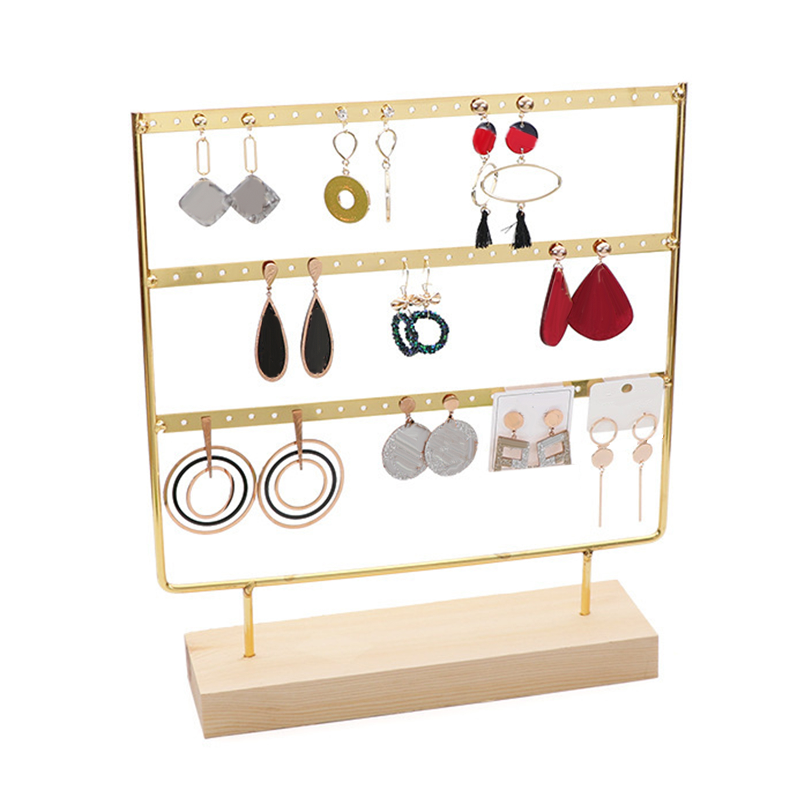 Support de Boucles d'Oreilles en Bois avec Trous pour Bijoux, Base en Métal pour Collier