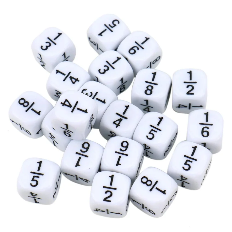 10 ชิ้น/เซ็ตเศษส่วนลูกเต๋าสีขาว 16*16 มม.Fractional Number Dices การศึกษาเด็กคณิตศาสตร์ของเล่นเด็กเกมของเล่น