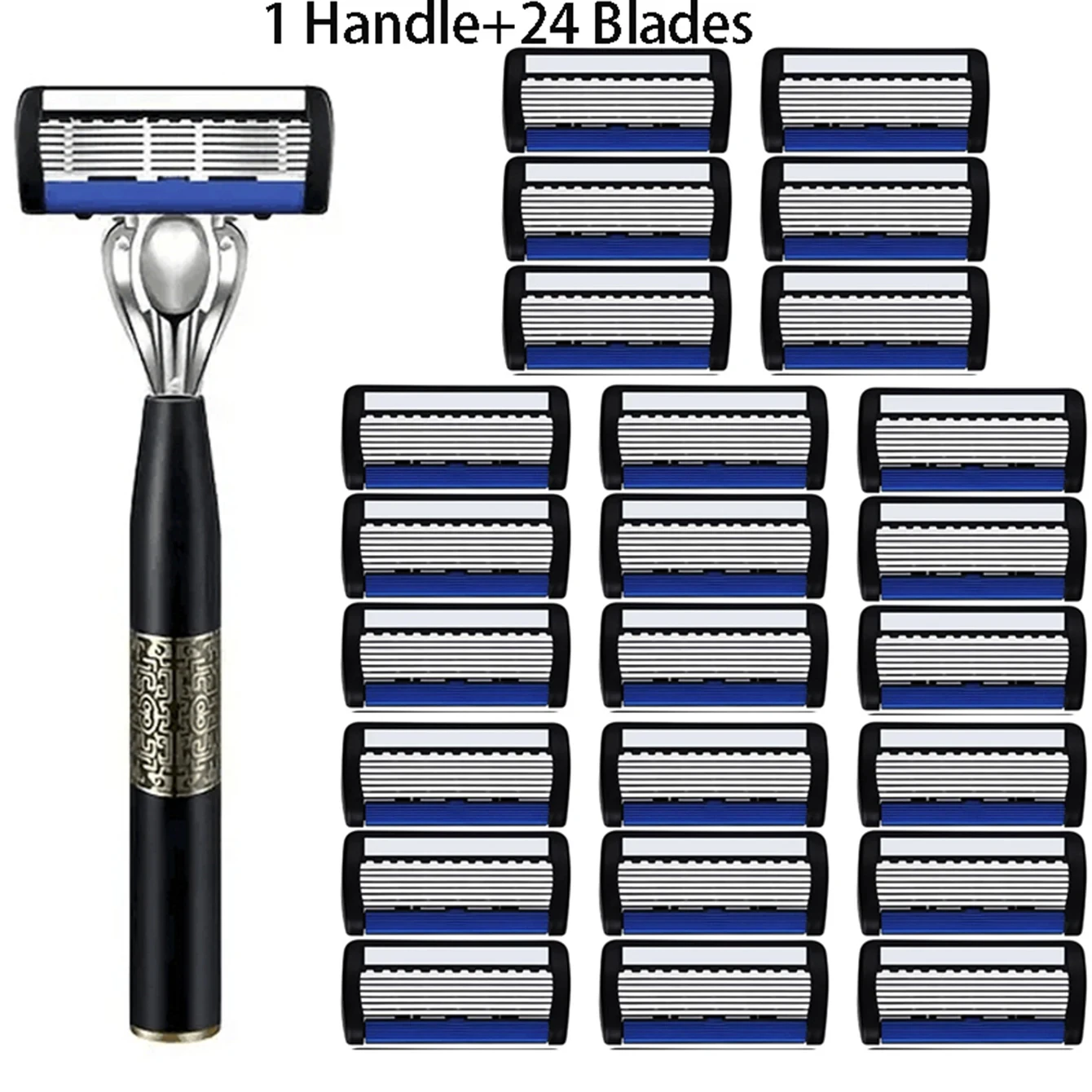 Barba e barba ordinaria in metallo lavabile Rasoio manuale da uomo a 6 strati Lama in acciaio inossidabile Protezione per le mani Supporto per rasoio in metallo