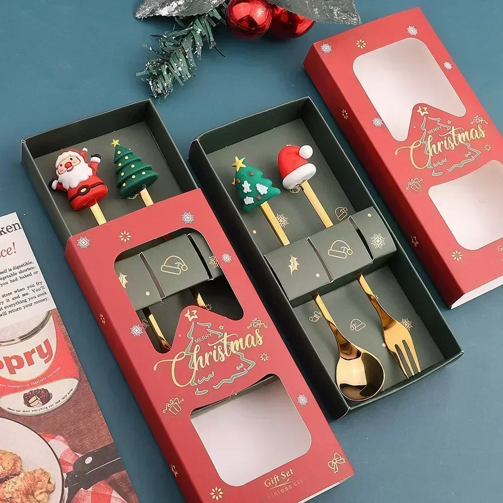 クリスマス装飾ホームクリスマステーブル装飾ステンレススプーンフォークカトラリーセットヘラジカクリスマスツリー新年 2024 ナヴィダード 2023 ギフト