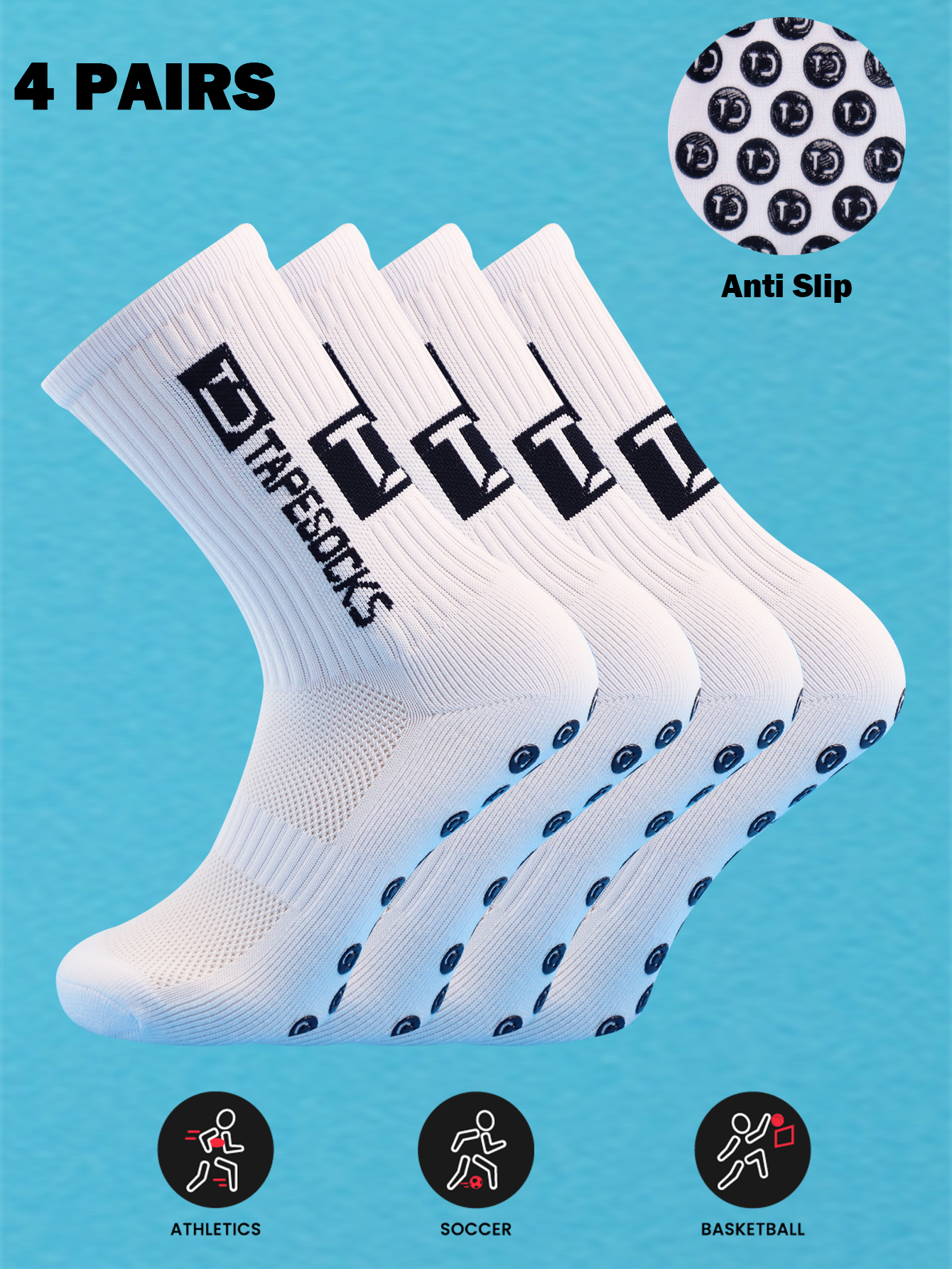 4 Paar Herren-Fußballsocken mit Griff, rutschfeste, rutschfeste Sportsocken mit Polsterpolstern für Fußball/Basketball