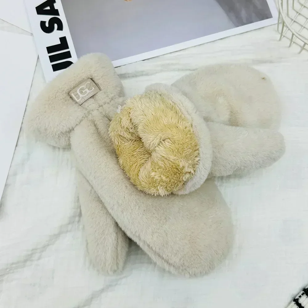 Invierno nuevo Simple Color sólido grueso felpa guantes cálidos estudiantes moda lindo todo guantes fríos