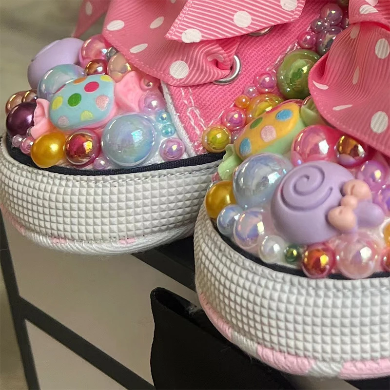 สุ่ม Lollipop Candy First เดินผ้าใบเด็กทารกรองเท้ารองเท้าผ้าใบสําหรับสาววันเกิด Party Handmade Bling รองเท้า