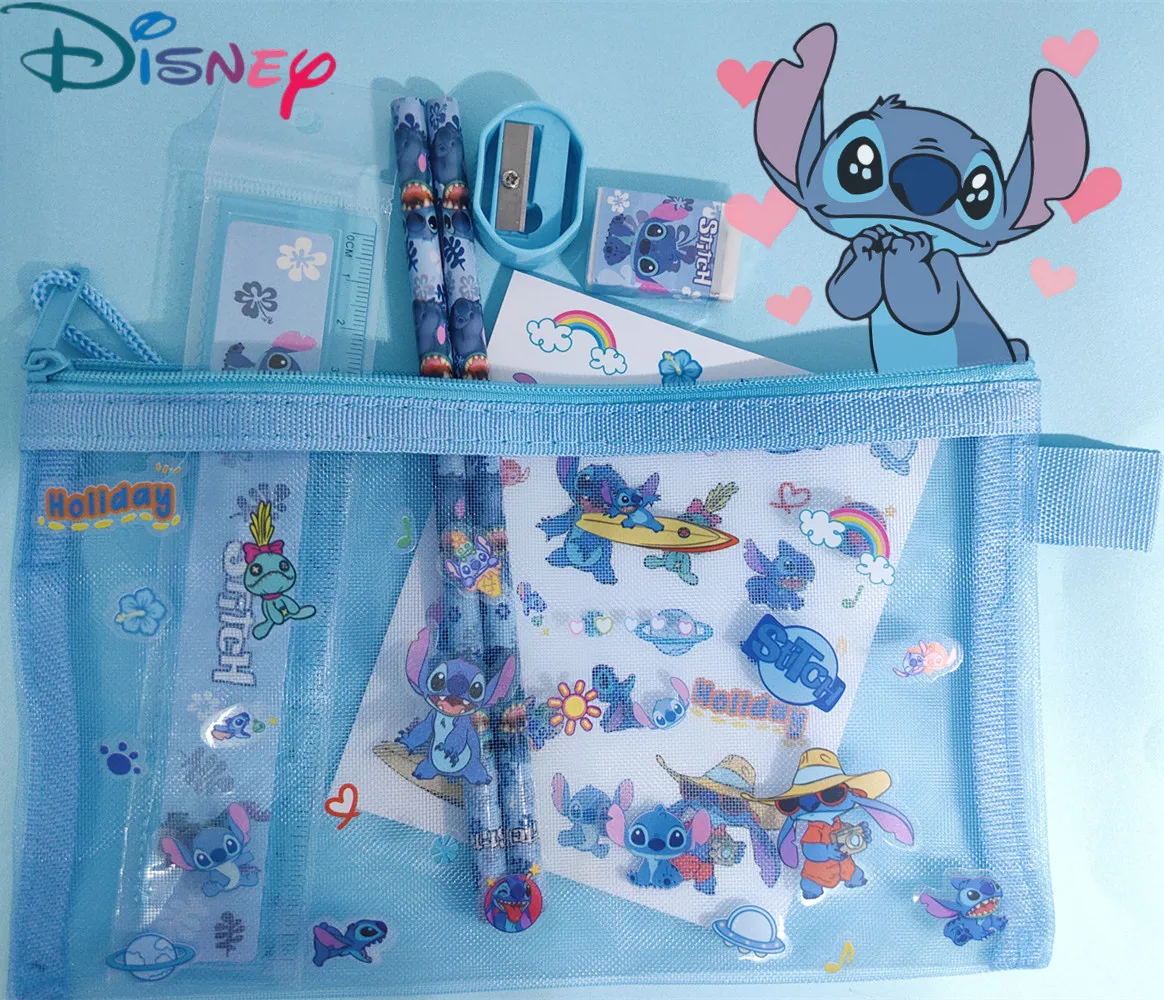 7pcs/Set Disney stitch DIY Stationery Bags Children's Cartoon Stitch Anime sticker Pencil Box Stationery Figure kids Toys Gifts