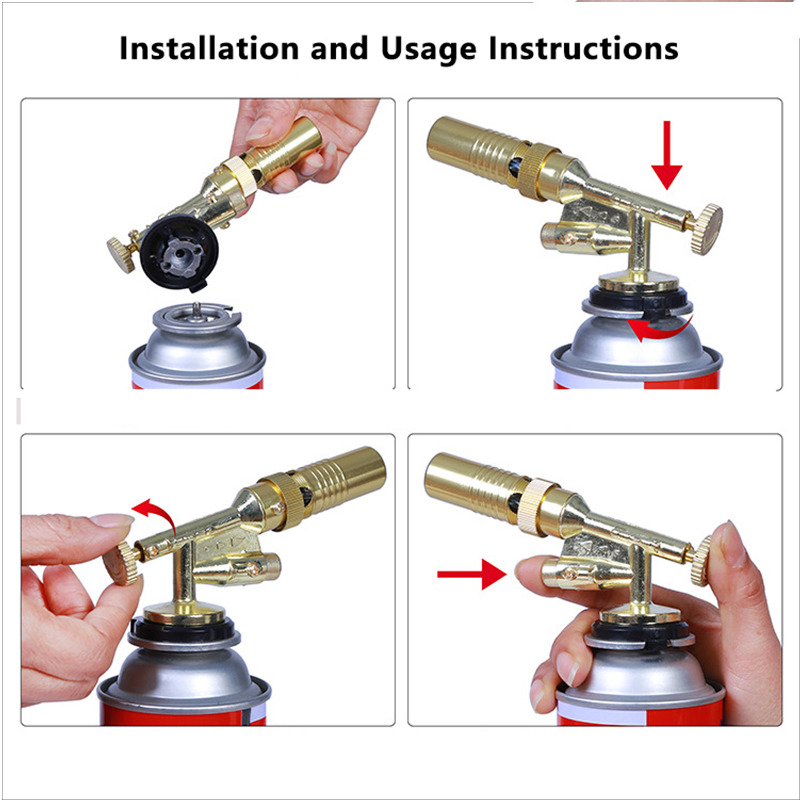 Handheld Copper Alloy Butane Torch Head Adjustable Flame for Kitchen BBQ Baking Cooking Creme - Ergonomic Fire Starter Lighter