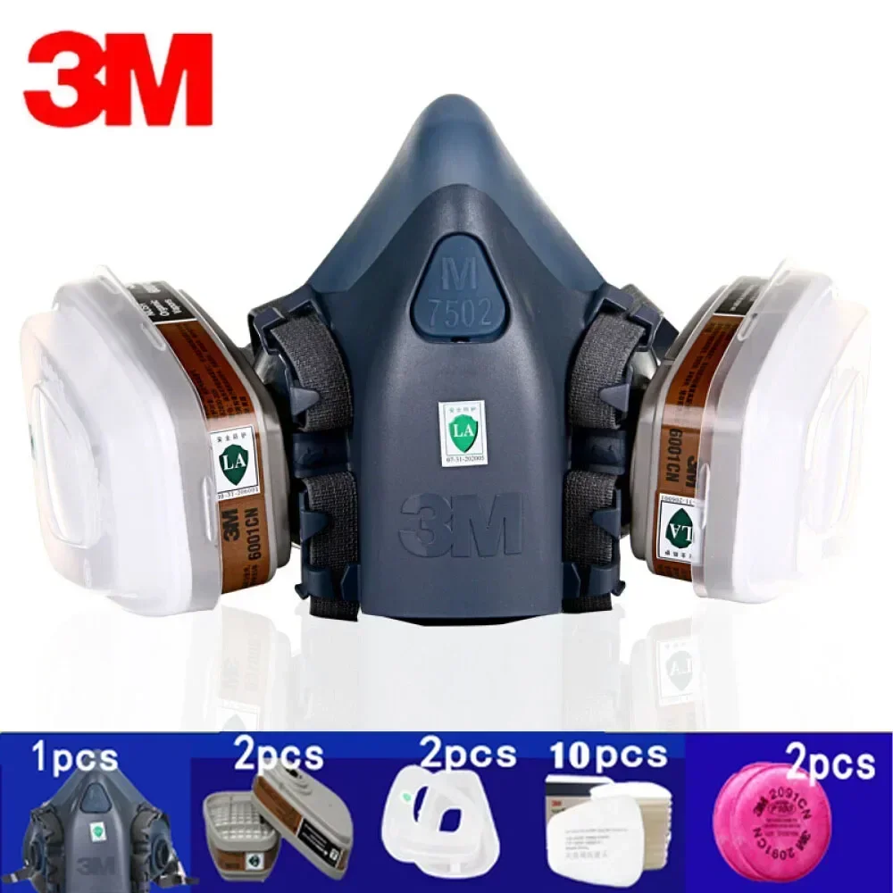 3M 7502 Respirator Mask  Protective Industry Painting Spray Dust Gas Mask With 3M 501 5N11 6001CN Chemcial Half face