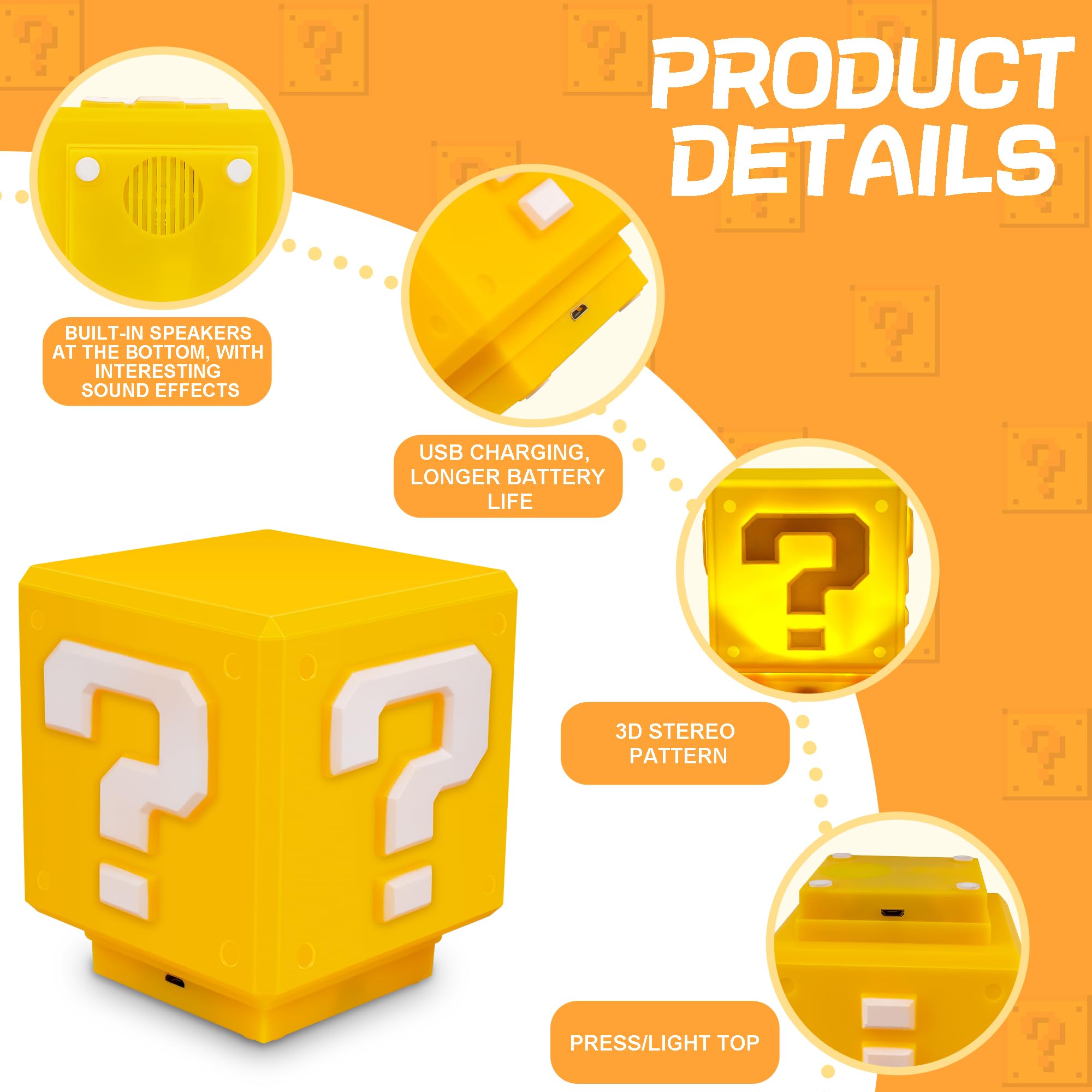 Luce notturna Super Mario con musica Periferiche anime LED Punto interrogativo Toad Lampada da comodino per camera da letto per bambini Regali di ricarica USB