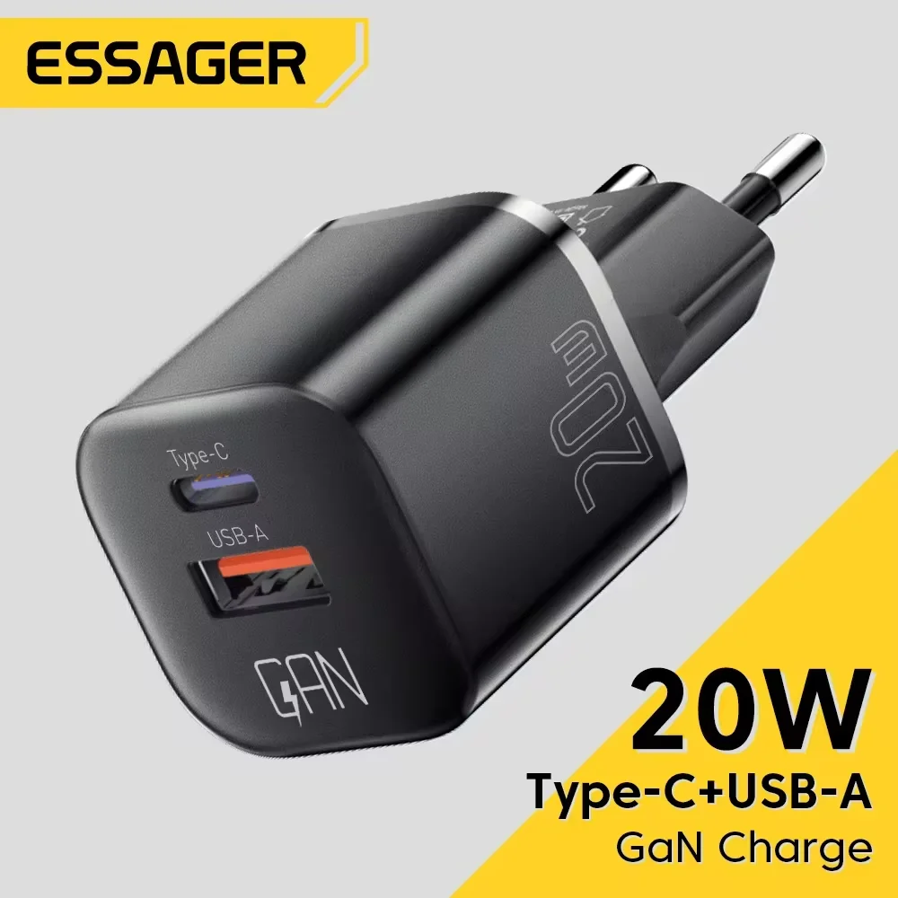 Essager 20 Вт GaN USB Type C Зарядное устройство PD Быстрая зарядка Телефон QC 3.0 Быстрое зарядное устройство для iPhone 14 13 12 11 Pro Max Mini iPad Зарядка