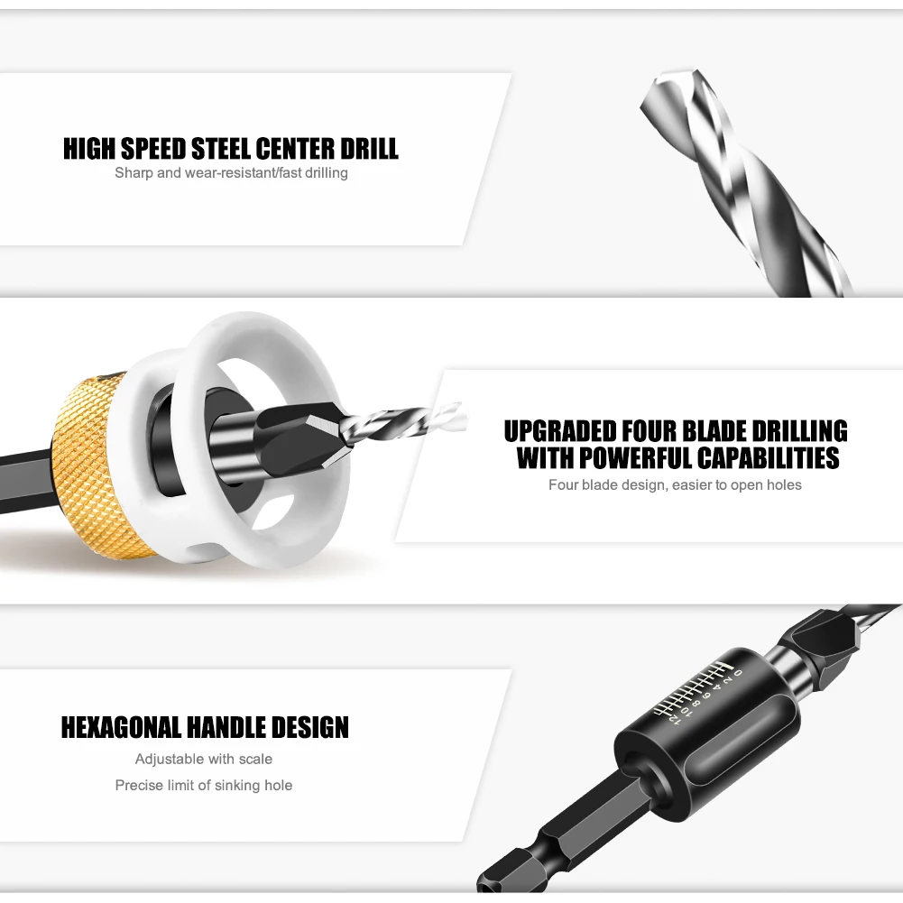 Woodworking Limit Four Edge Countersink Drill Alloy Drill Cone Drill Adjustable Depth Step Drill Screw Countersink Drill Bit