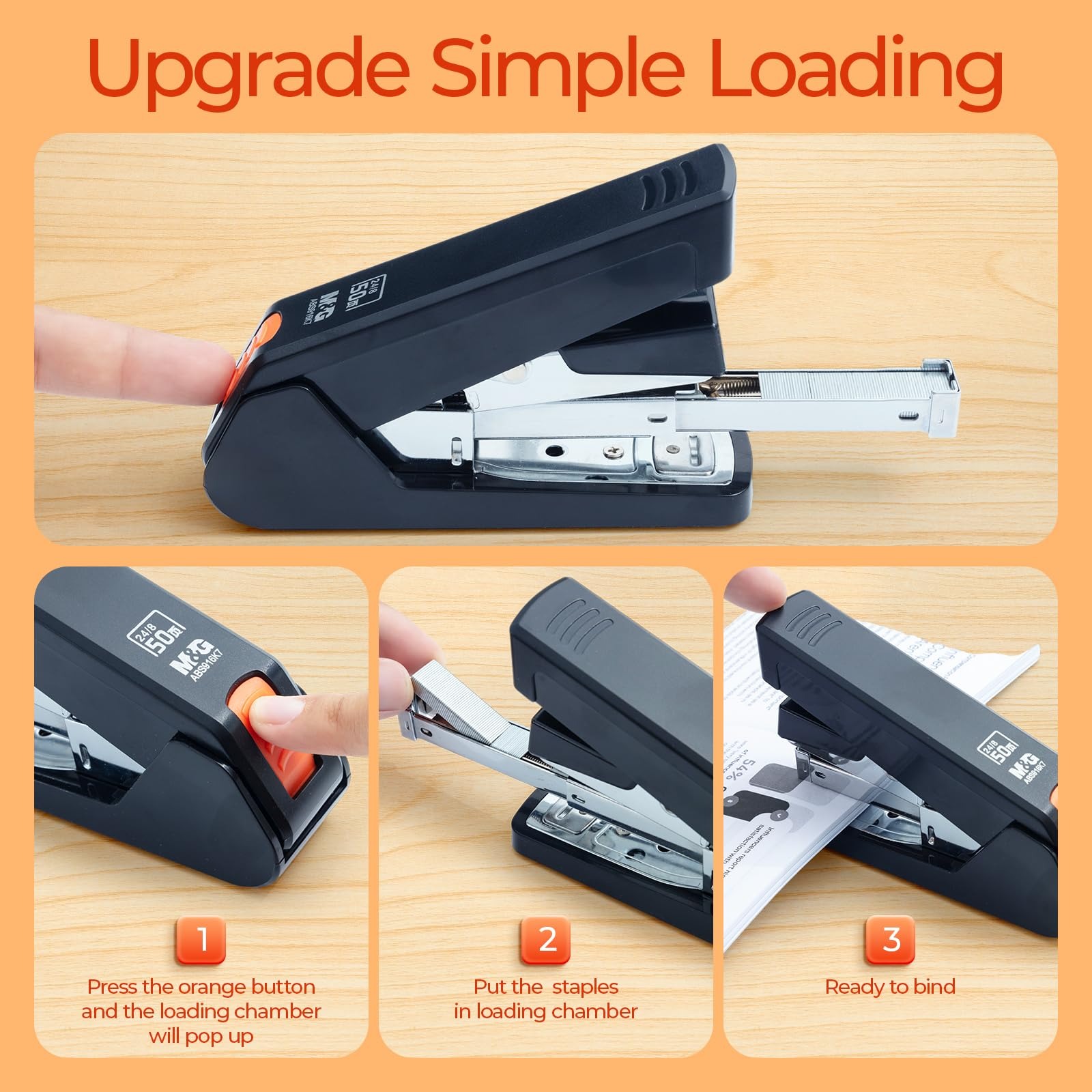 M&G 12# Desktop Stapler 50 Sheets Effort-Saving Portable Durable Office Supplies Business-type Stapler Black/White