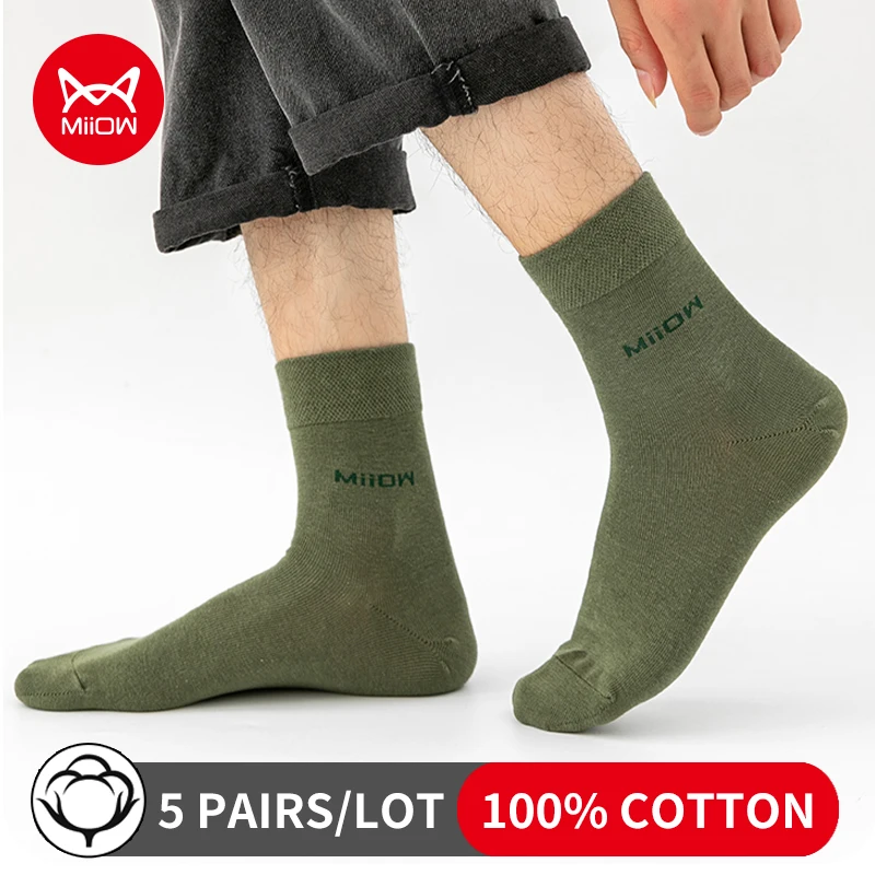 MiiOW 5 pares de calcetines de algodón para hombre, calcetines negros de negocios para hombre, calcetines desodorantes para hombre, calcetines informales transpirables de Color sólido para hombre de talla grande