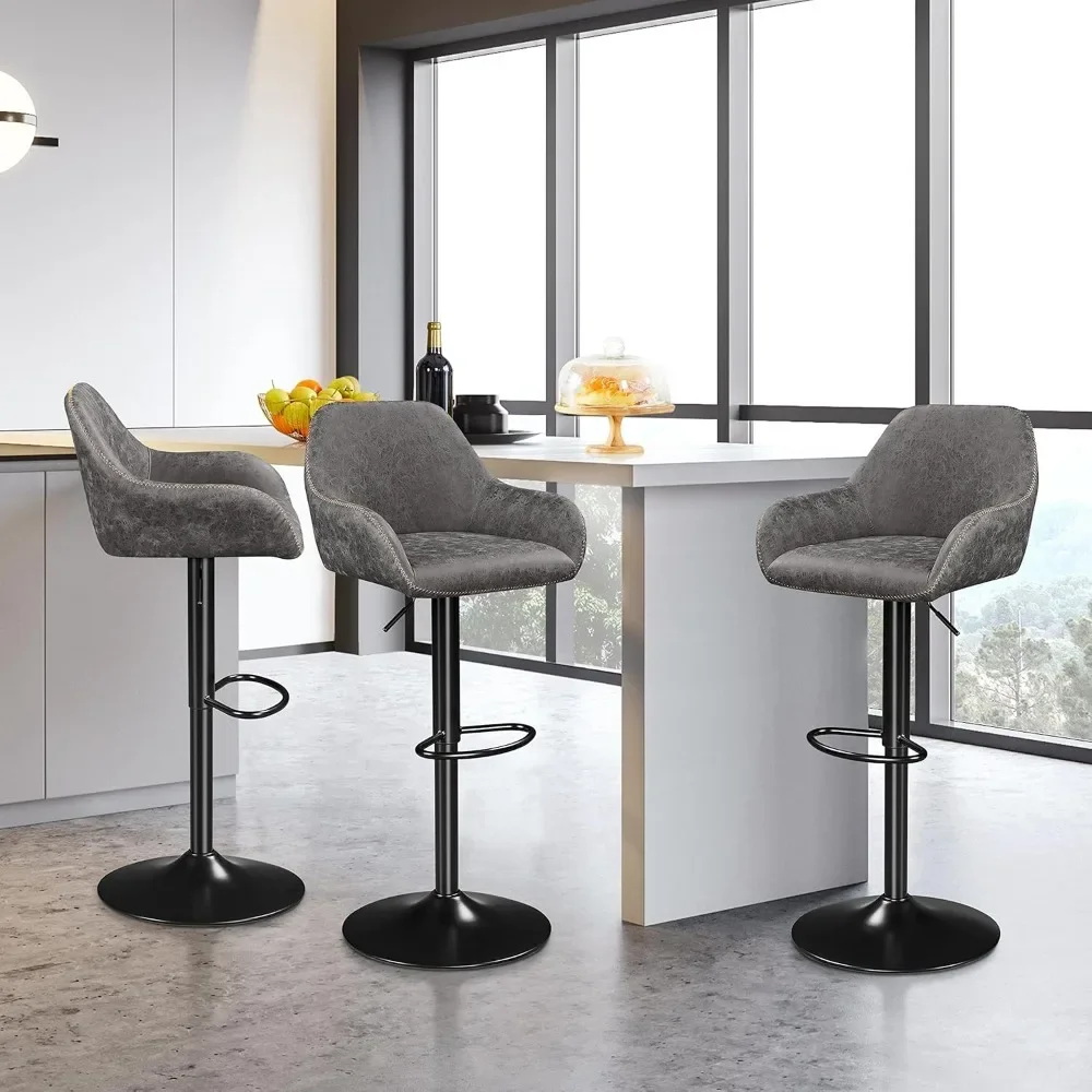Bar Stools Set of 4, PU Leather Swivel Counter Height Barstools, Adjustable Bar Chairs with Backrest and Footrest, Kitchen