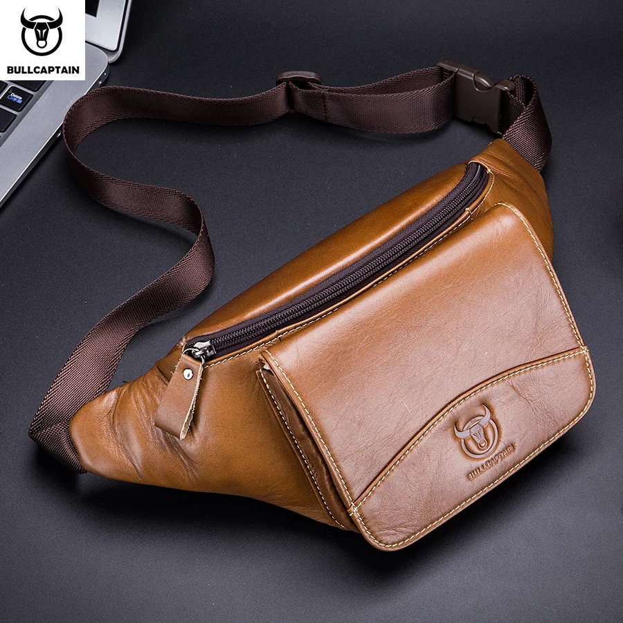 BULLCAPTAIN Crazy Horse Couro Masculino Cintura Pack Phone Pouch Bags Saco da cintura dos homens Pequeno Peito Ombro Belt Bag Back Pack YB075