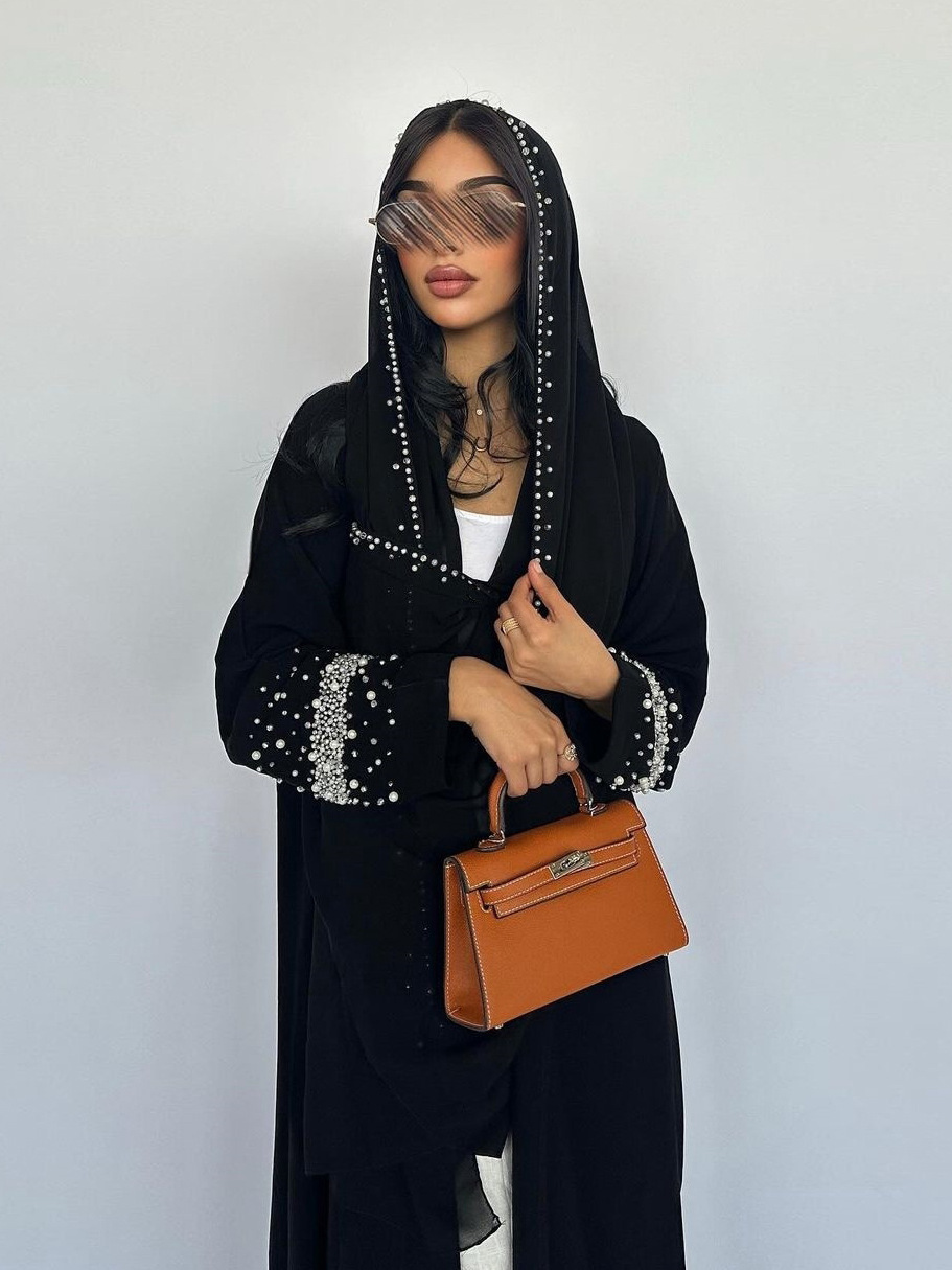 Eid muçulmano diamante pérolas abaya para mulher com lenço abayas jalabiya vestidos de festa dubai kaftan vestidos largos longo robe 2024