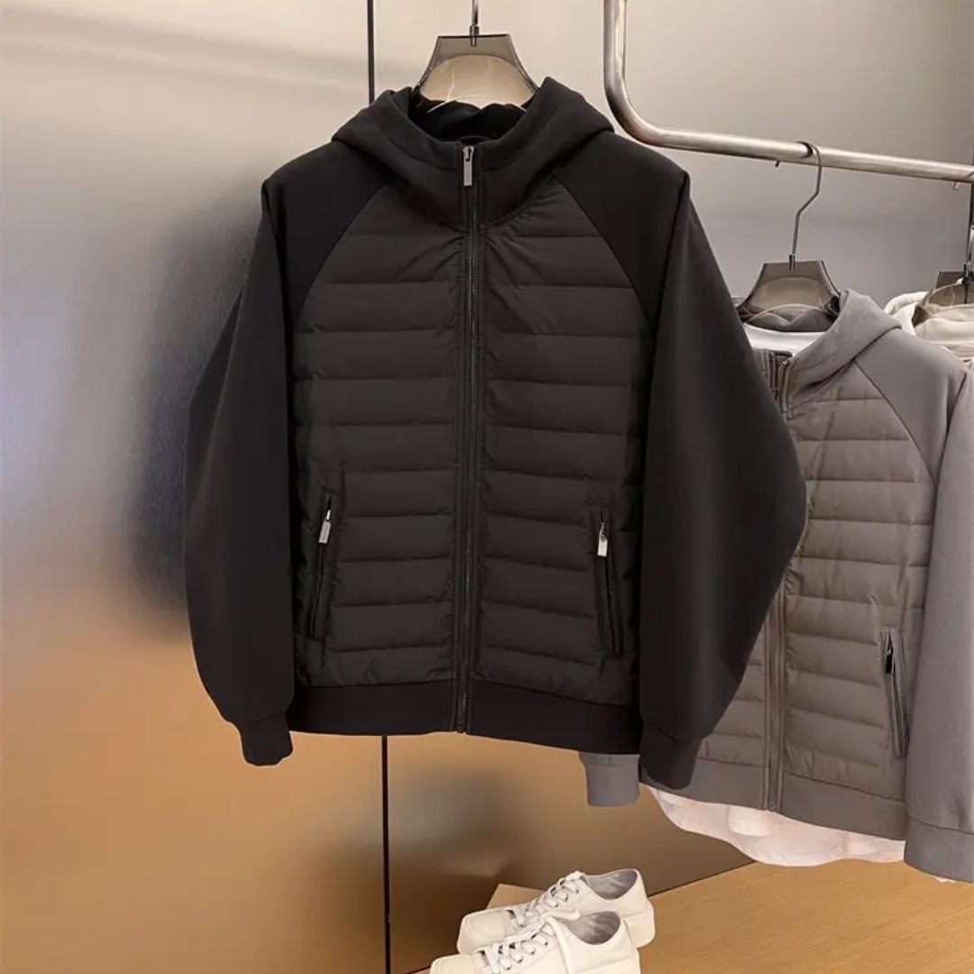 Autumn Winter New Sle Solid Color Simple Men's Hooded Casual down Jacket Fashionable Splicing Couple Sle White Duck down ...