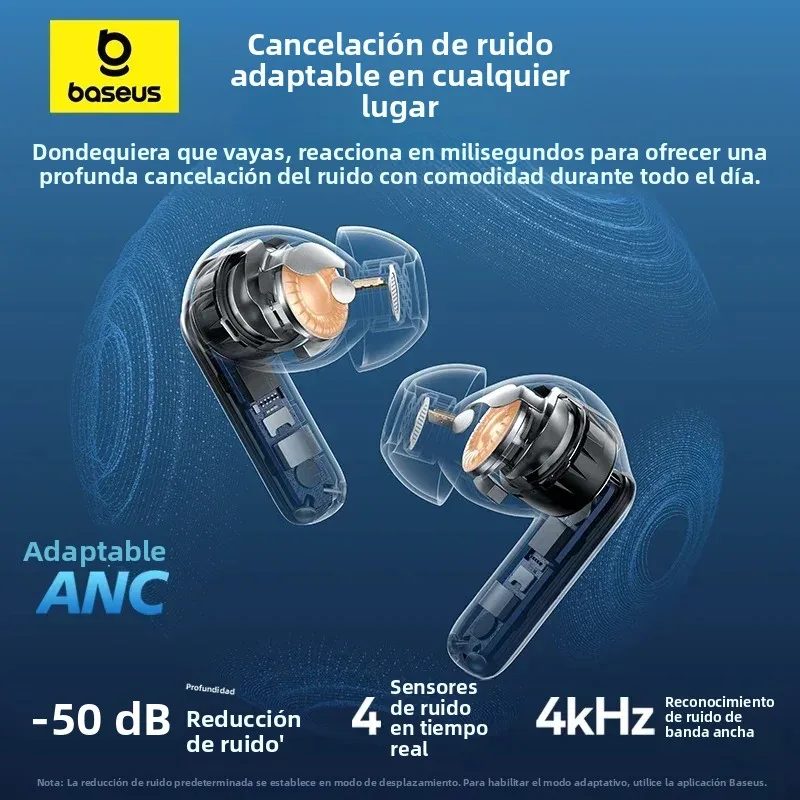 Baseus EP10 Pro ANC auriculares inalámbricos Bluetooth 6,0 auriculares 50dB auriculares adaptables en tiempo real 6 micrófonos LDAC de alta resolución IP55 auriculares