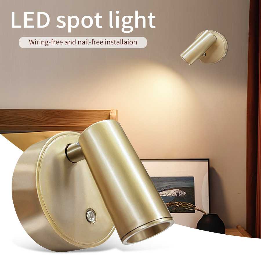 LED-Licht, magnetisch, über USB wiederaufladbar, Wandleuchte, Scheinwerfer, kabellos, kein Stanzen, Leselicht mit Touch-Schalter, dimmbare Nachttischlampe