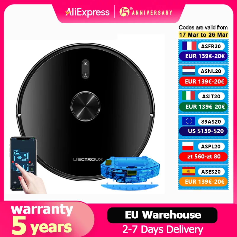 Liectroux X6 LDS Staubsaugerroboter, Laser Lidar Navigation, Nass- und Trockenkombination, 6500Pa Saugkraft, Multi-Floor Map, Y-Form Nasswischen, Turbo Boosting Teppichreinigung, APP No-Go Zone, Selektiver Bereich