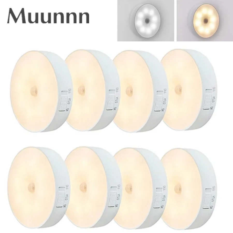 LED Human Body Induction Night Light 8LEDs USB Charging Smart Sensor Lamp Bedside Bedroom Home Corridor Lighting Mini Wall Lamp