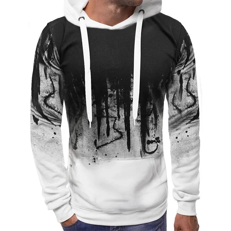 Moletom com capuz gradiente estampado masculino, pulôver, roupas esportivas fitness diárias, moletom casual, roupas soltas, moda, primavera, outono