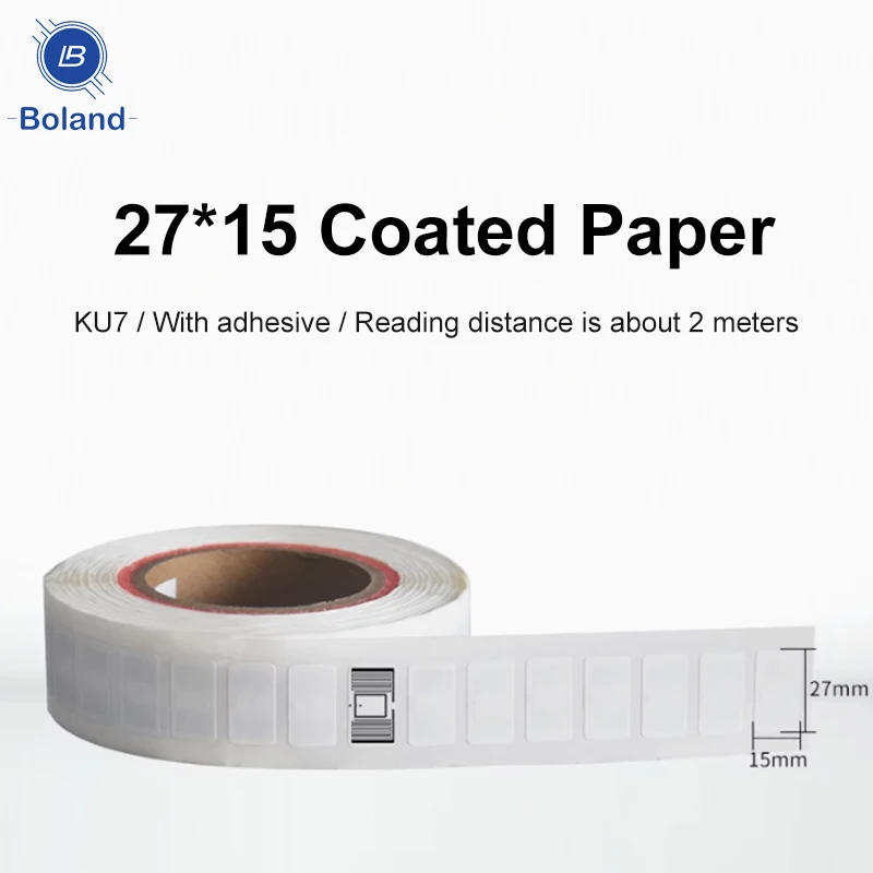 Etiquetas RFID UHF de alcance de 5M Etiquetas adhesivas pasivas de 27x15 mm para gestión de inventario y acceso a estacionamiento
