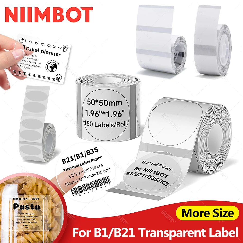Niimbot B1 B21 papier d'étiquettes auto-adhésif Transparent pour Mini étiqueteuse thermique Portable imprimante autocollant rond clair