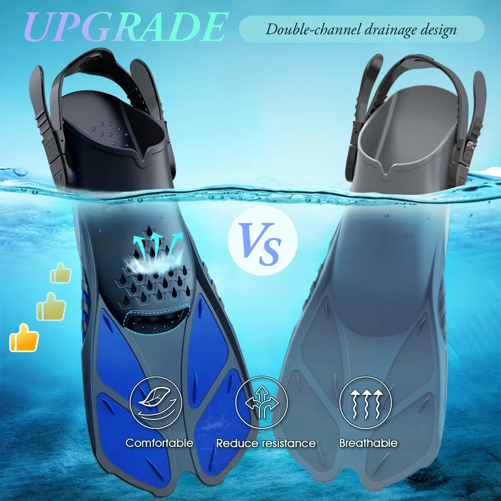ดําน้ํา Fins ปรับหัวเข็มขัดว่ายน้ํา Flippers สั้นซิลิโคนดําน้ํารองเท้าส้นเปิดขนาดเดินทางผู้ใหญ่ผู้ชายผู้หญิง