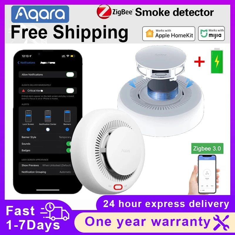 Aqara Smoke Detector Sensor Zigbee Smart Fire Alarm Monitor Sound Alert Home Security Work With Xiaomi Mijia Mi home Homekit APP