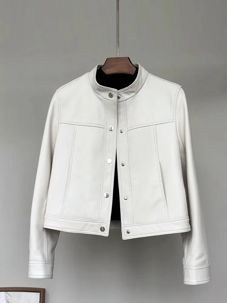 Lautaro primavera outono curto branco macio jaqueta de couro do plutônio feminino gola manga longa elegante chique roupas designer luxo