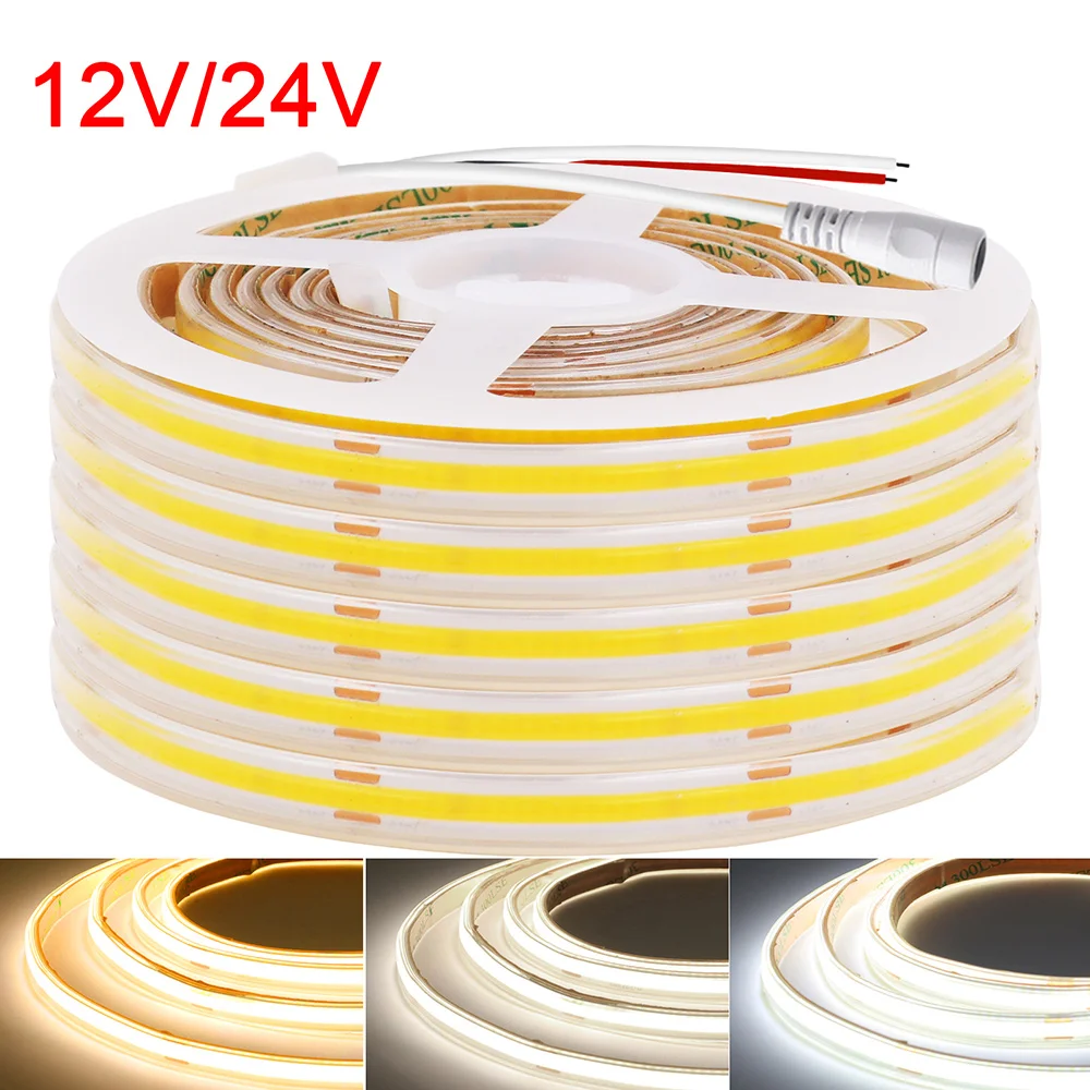 12V 24V Wasserdichtes COB-LED-Streifenlicht 3000K 4000K 6000K IP67 Flexibles LED-Band 480LEDs/m 5m 10m 20m 0,5m 1m 2m Linearbeleuchtung
