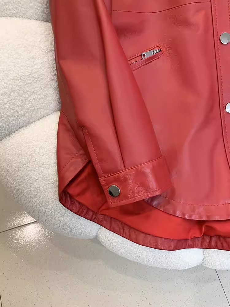 ฤดูใบไม้ผลิใหม่ผู้หญิงของแท้หนังแฟชั่นแขนยาว Turn-Down COLLAR ขนาดกลางยาวเดี่ยว Breasted Casual Sheepskin Coat