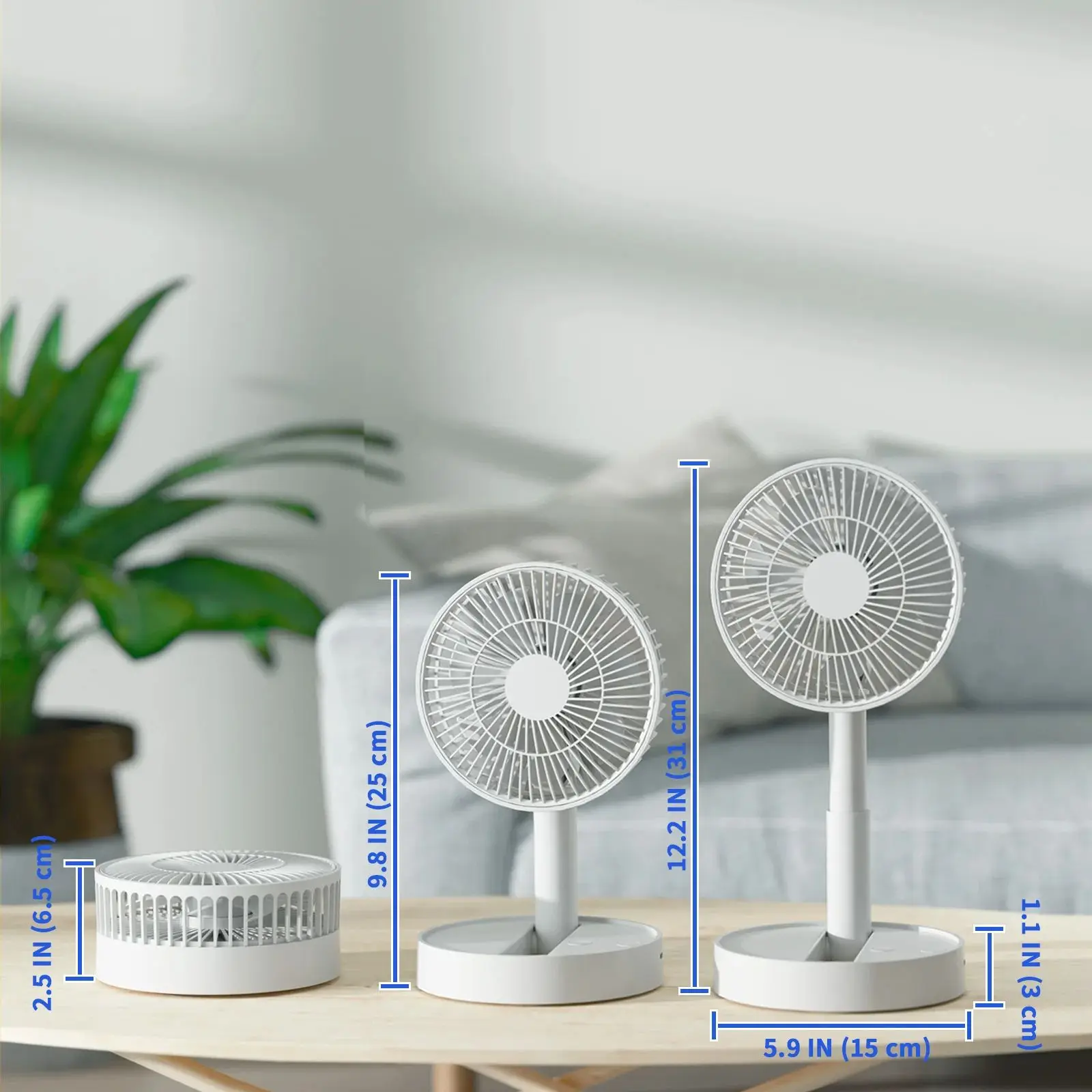 Ventilador dobrável USB com 4 velocidades e cronometragem, mini ventilador operado por bateria para quarto, interno ou externo, ventilador de mesa